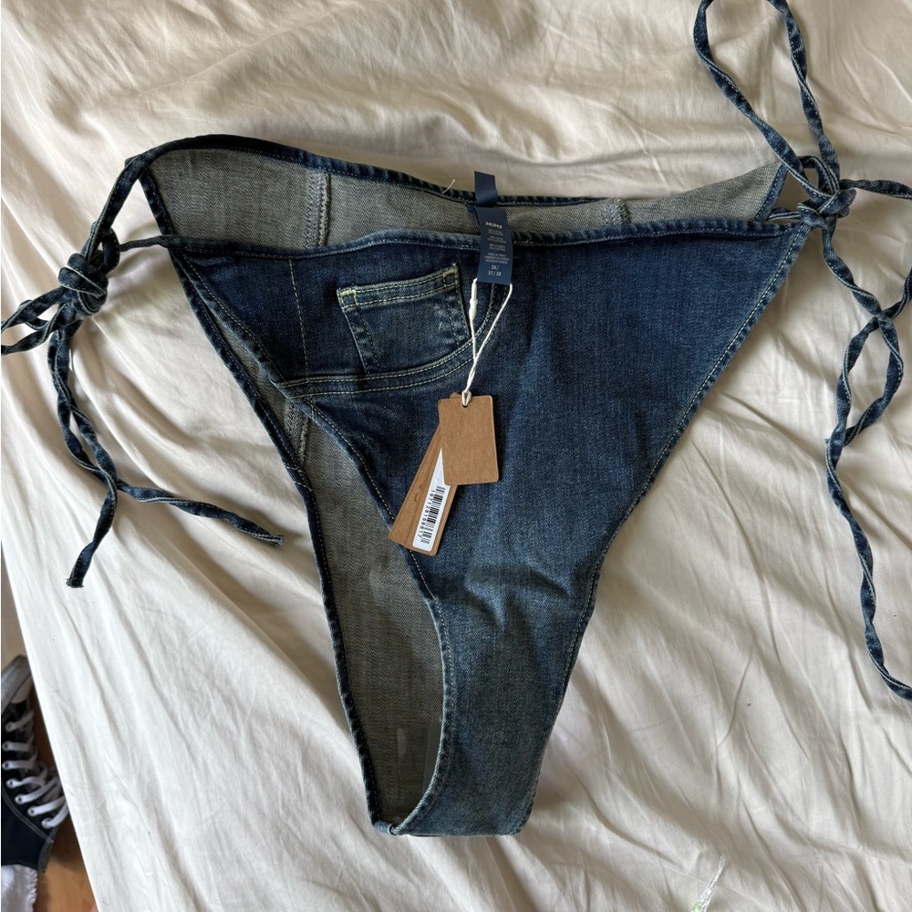 SKIMS Blue Contrast Denim Jeans swim suit